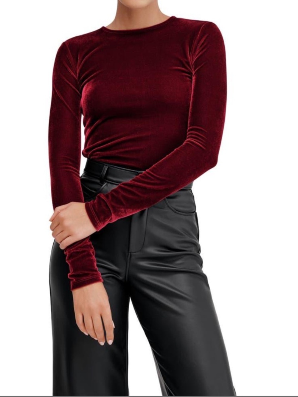 MARELLA Ansley Velvet Top Red Long Sleeve Size M